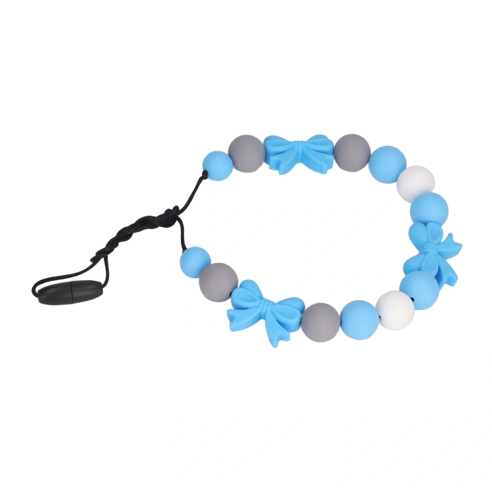 Soft Silicone Beaded Chewable Necklace Baby Gum Massage Bow Shaped Pendant Teething Necklace for Infant Blue