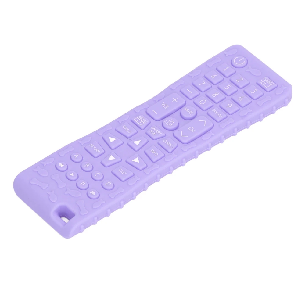 Baby TV Remote Control Shape Teething Toy 37 Keys Sensory Chew Bright Color Silicone Teether Purple