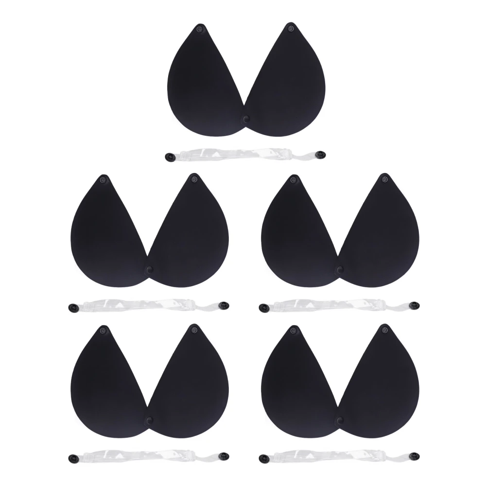 5pcs Women Adhesive Bra Strapless Push Up Silicone Snap Fastener 3D Side Breast Lift Sticky Bra Black D