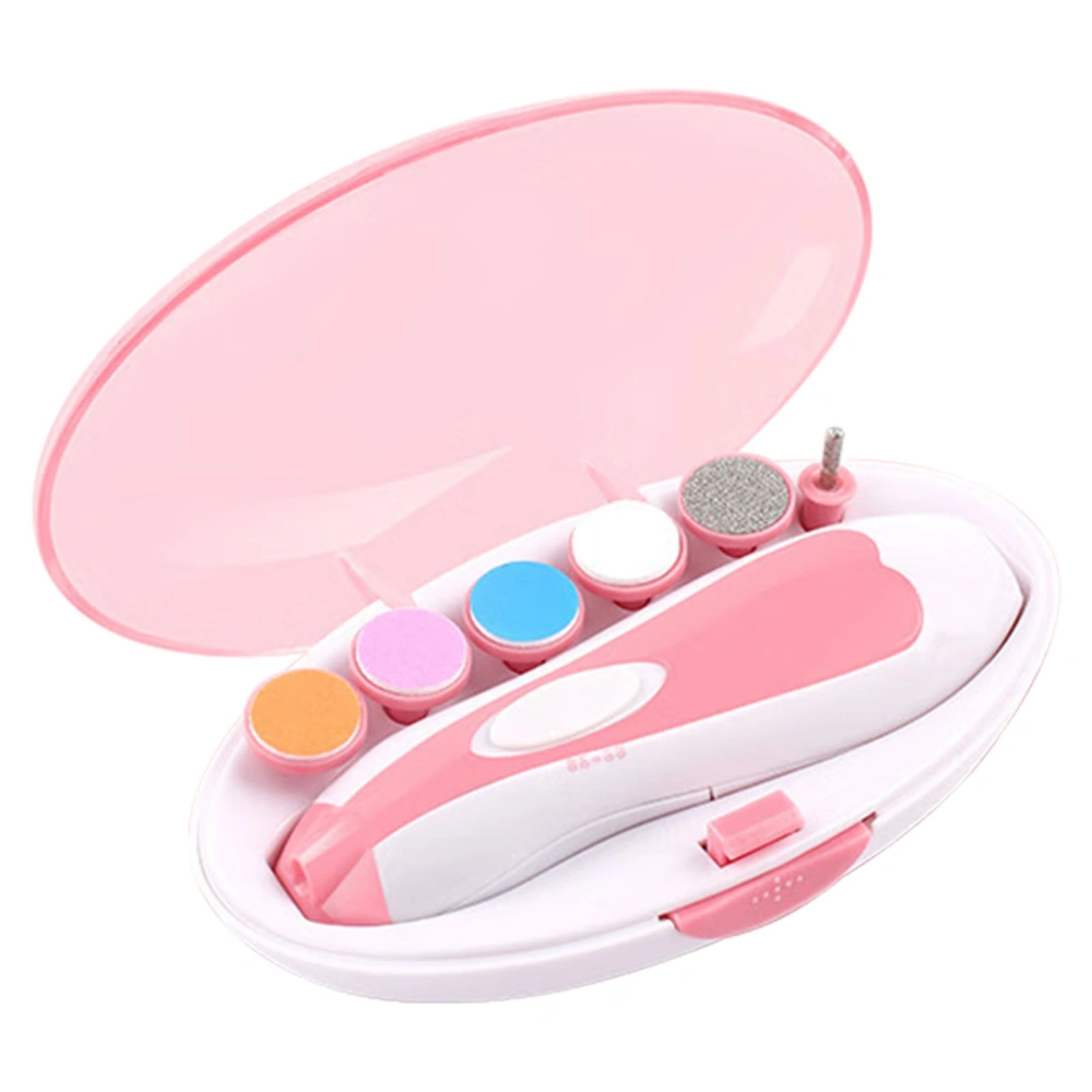 Baby Nail Trimmer Electric Nail Polishing Grooming Kit 6 Grinding Heads for Newborn Infant Toddler Pink