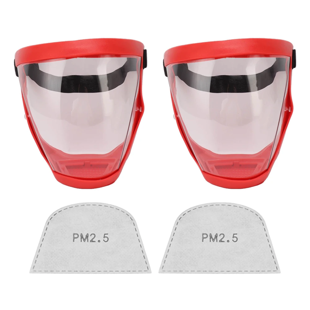 2pcs Protective Face Cover Dustproof Safety Elastic Belt Reusable Face Shield with Filter Cotton Pads Transparent Adult Red White