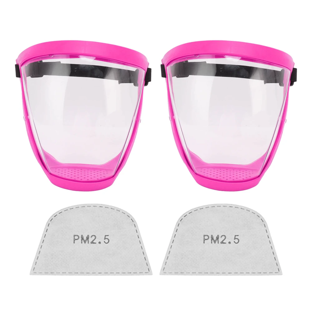 2pcs Protective Face Cover Dustproof Safety Elastic Belt Reusable Face Shield with Filter Cotton Pads Transparent Child Pink White