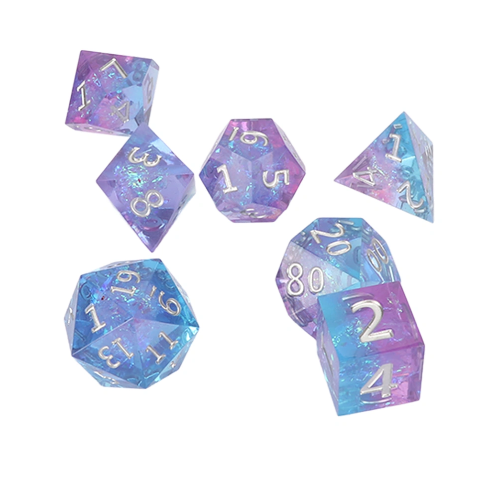 7PCS Epoxy Resin Dice with Numbers Incisive Edge Multiple Sides Dice Set for Desktop Games