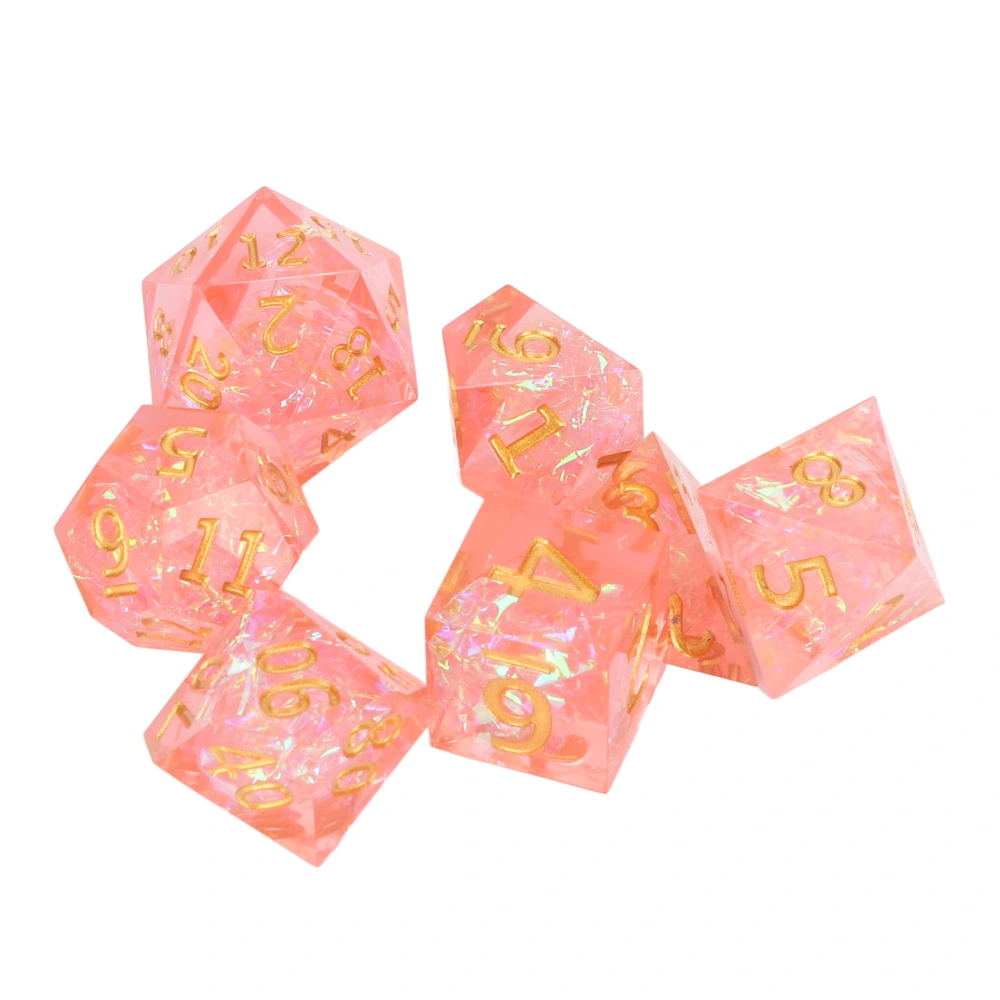 7pcs Resin Dice Set Different Polyhedral Shapes Clear Numbers Board Game Dices for Role Playing Pink