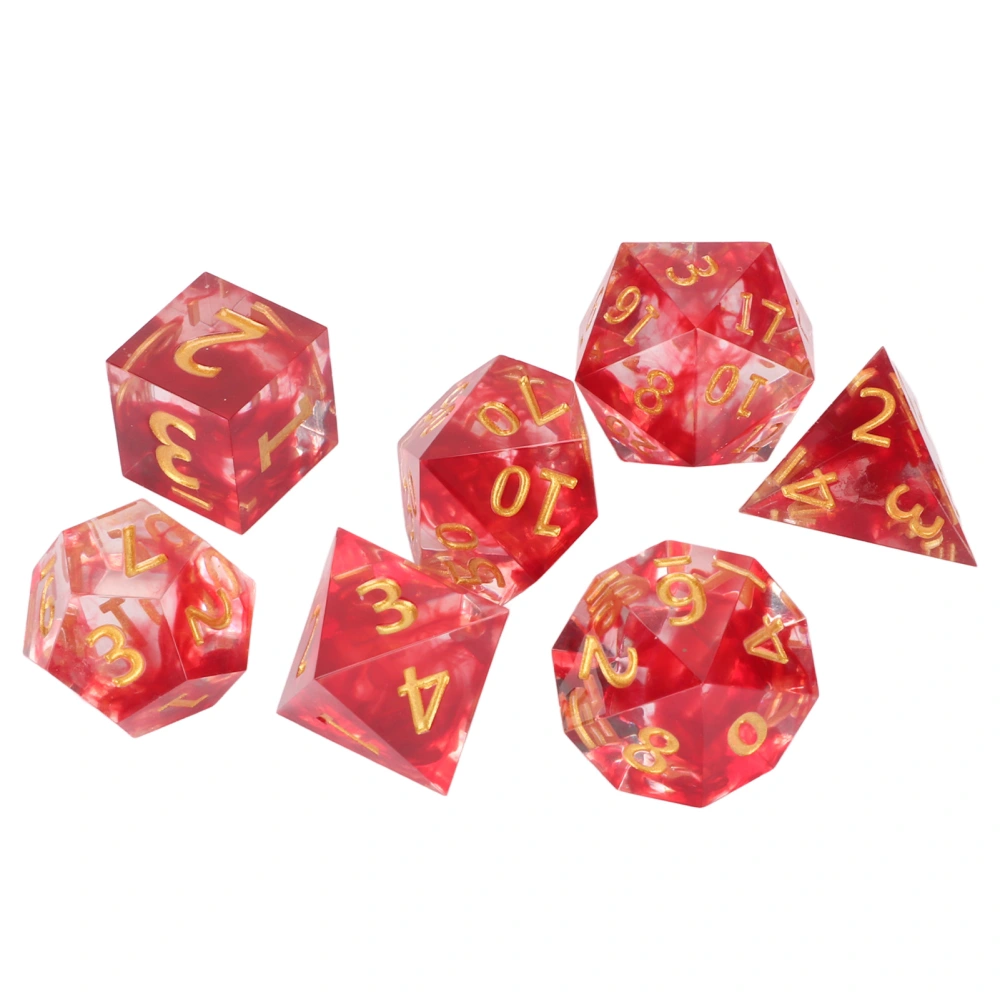 7pcs Resin Dice Set Different Polyhedral Shapes Clear Numbers Board Game Dices for Role Playing Blood Color