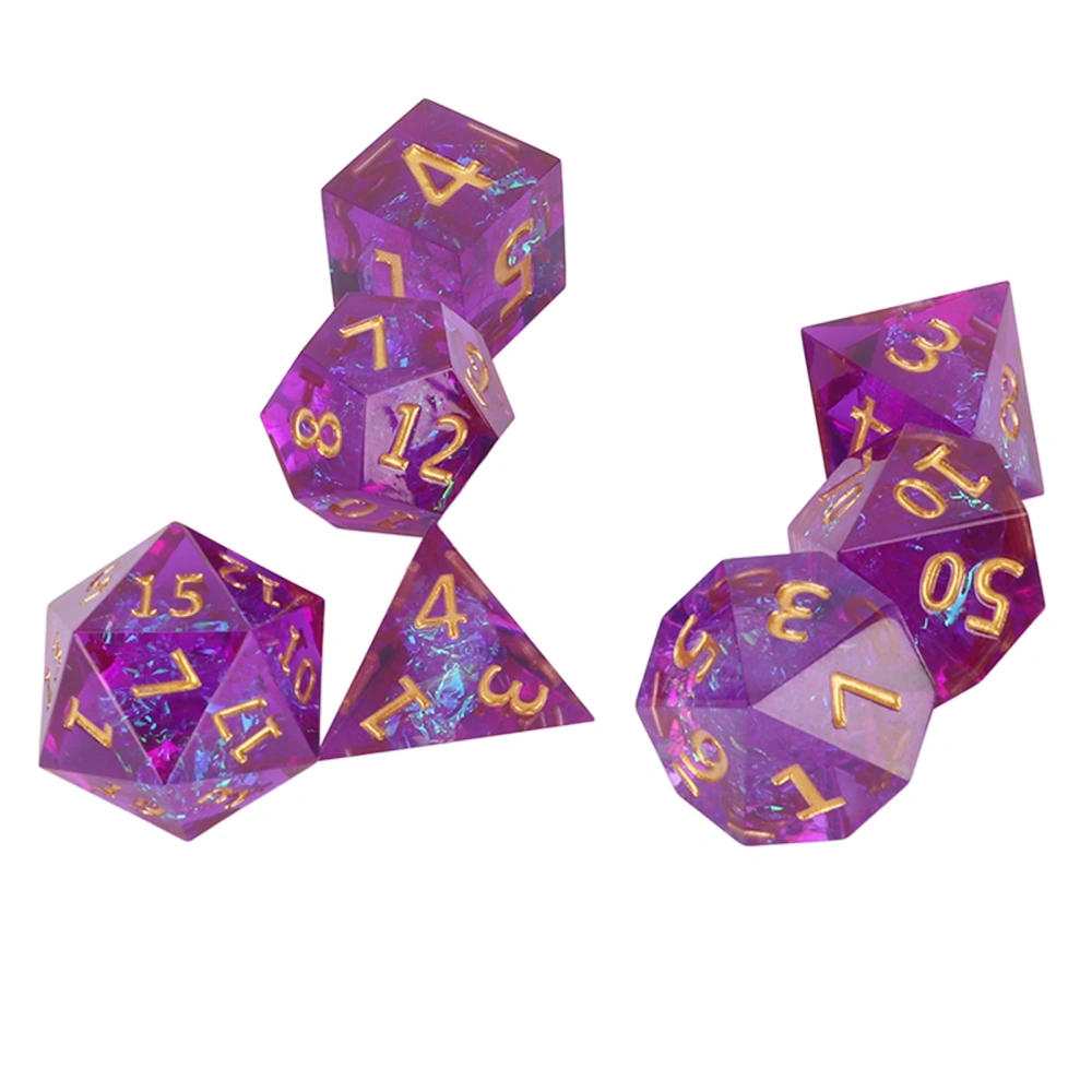 7pcs Purple Polyhedral Dice Set Holiday Party Resin Exquisite Role Playing Game Dice Props for Board Game Gold Number