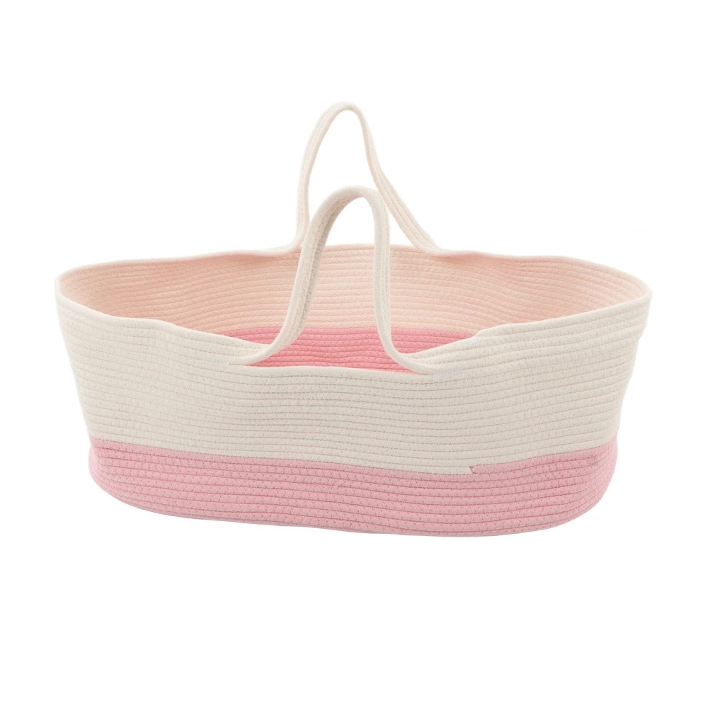 Baby Sleeping Basket Foldable Cartoon Safety Portable Cotton Baby Carrying Basket with Mattress Pad Pink