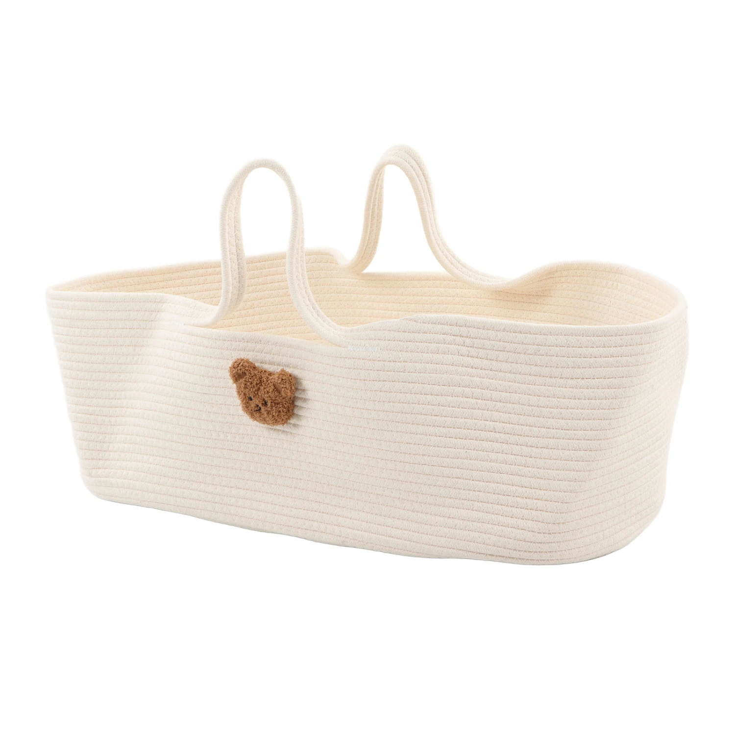 Baby Sleeping Basket Foldable Cartoon Safety Portable Cotton Baby Carrying Basket with Mattress Pad White