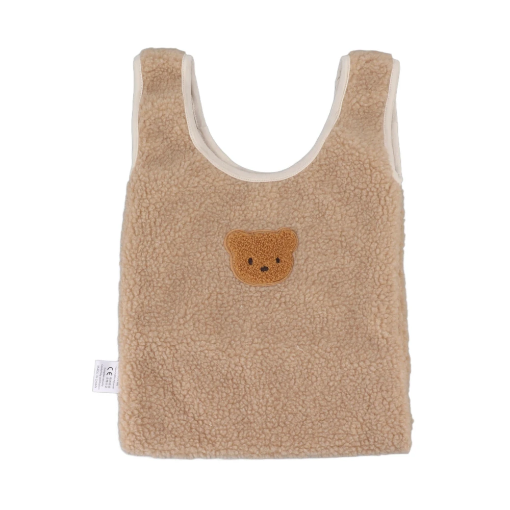 Women Fleece Handbag Large Capacity Cartoon Bear Pattern Storage Shopping Bag for Daily Use Khaki