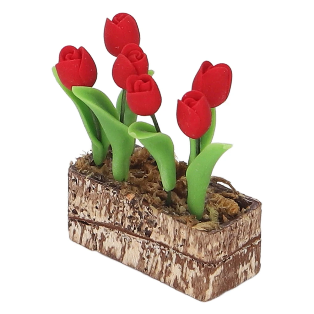 Artificial Tulips Flower Ornament 1:12 Doll House Garden Decor Simulated Model Miniature Accessory Red