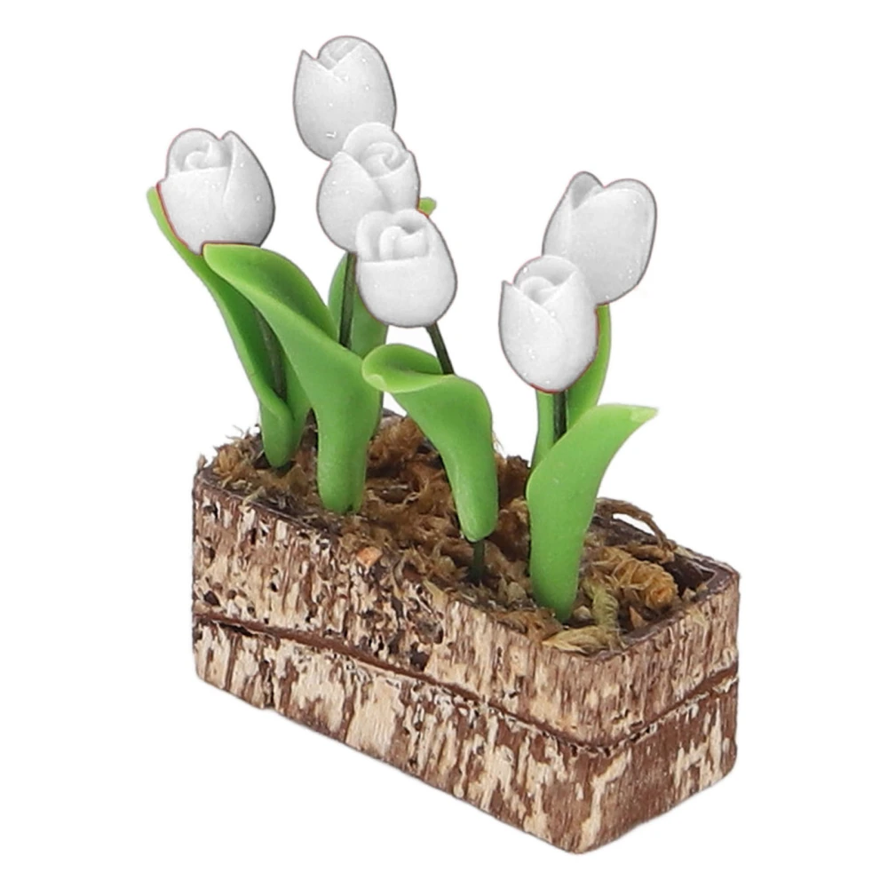 Artificial Tulips Flower Ornament 1:12 Doll House Garden Decor Simulated Model Miniature Accessory White