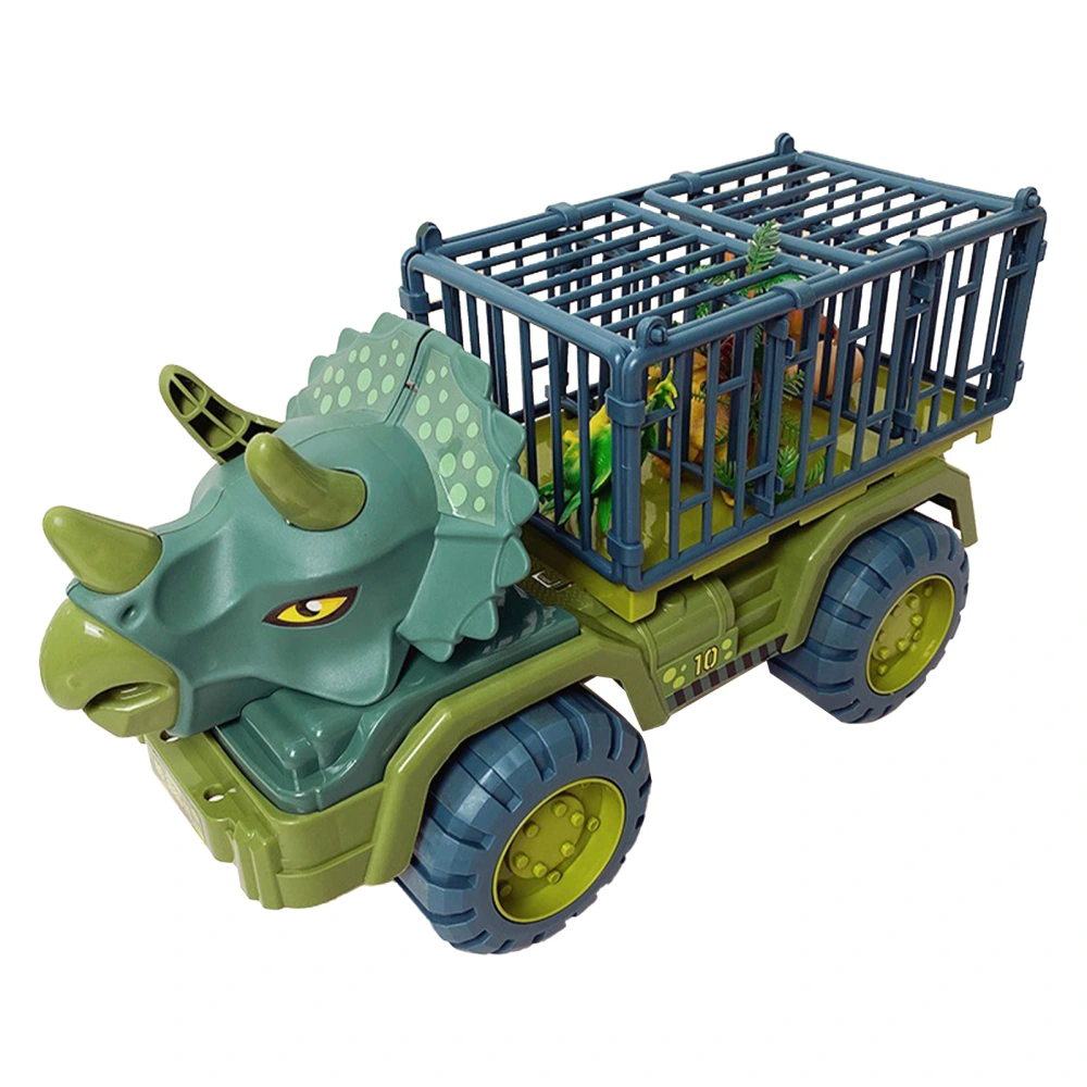 Dinosaur Transport Truck Playset Enlarged Carrier Vehicle Toy Playset with 3 Dinosaur Figure Tree Egg for Kids Triceratops