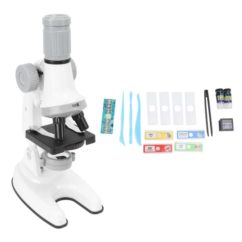 Microscope for Kids 100X 600X 1200X Zoom LED Light Science Microscope Kit for Children Student White