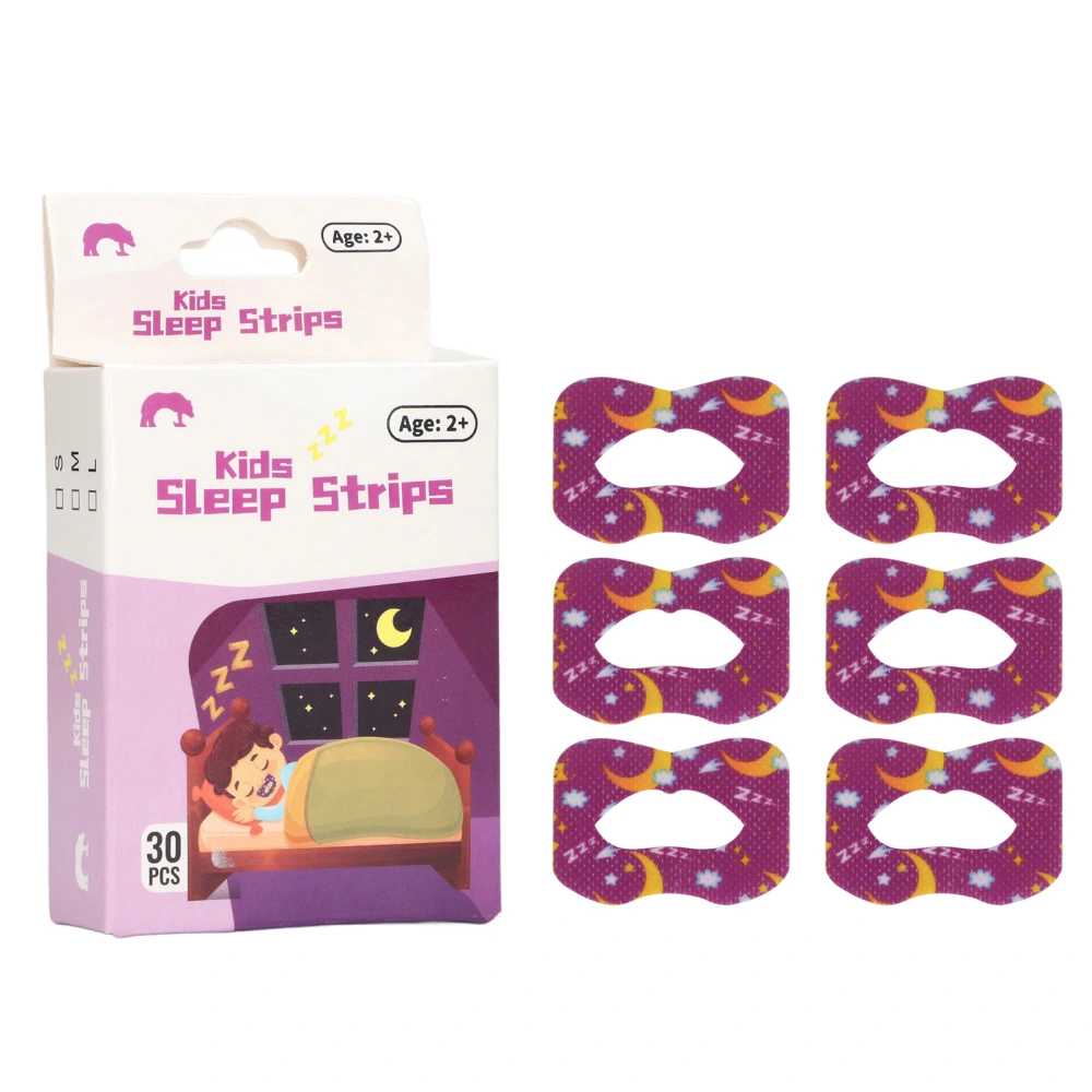 Kids Sleep Strip Mouth Shape Reducing Mouth Breathing Nasal Strip for Snoring Relief Purple M 30pcs