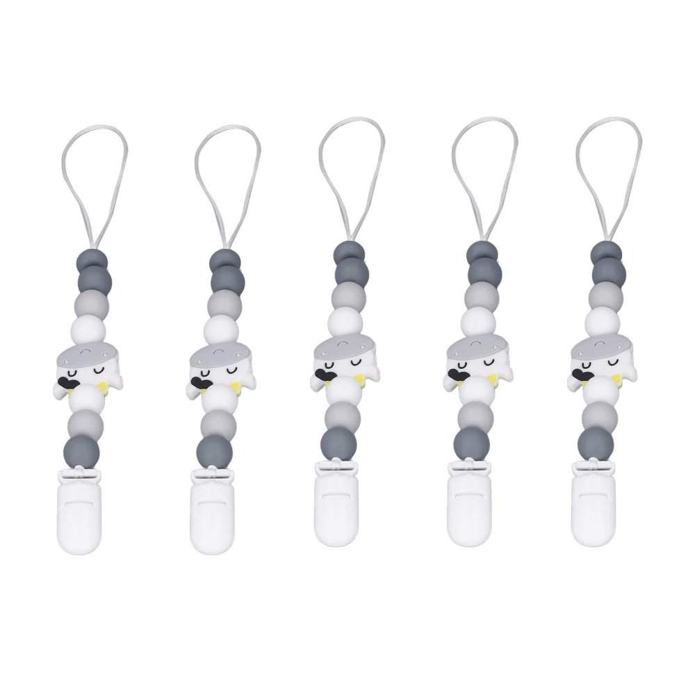 5Pcs Baby Pacifier Clip Food Grade Silicone Prevent Falling Easy to Clean Pacifier Chain for Toddler Grey