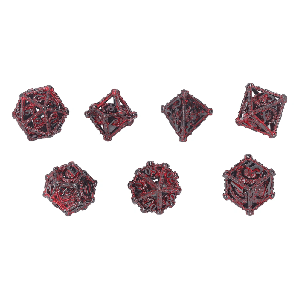 7pcs Metal Dice Set Blood Stains Hollow Up Copper Polyhedral Dice Set for Board Games