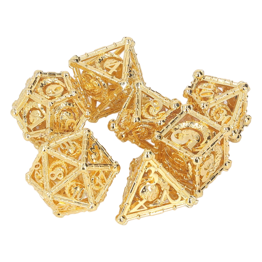 7pcs Dice Set Hollow Out Exquisite Carved Keep Balance Copper Polyhedral Dice Set for Board Games