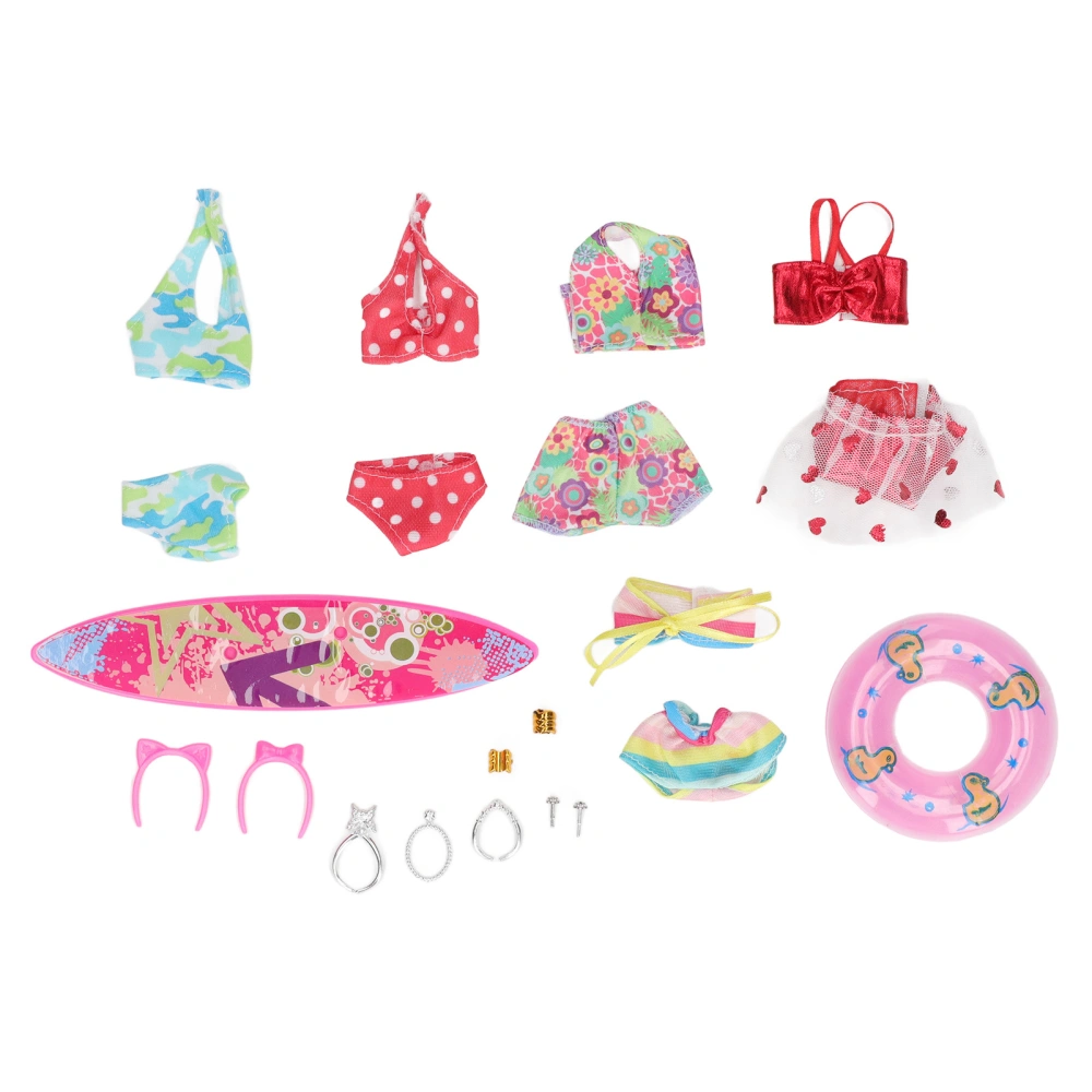 1:12 Scale Doll Swimwear Kit Swimming Ring Surf Skateboard Accessories Doll Bathing Clothes Kit