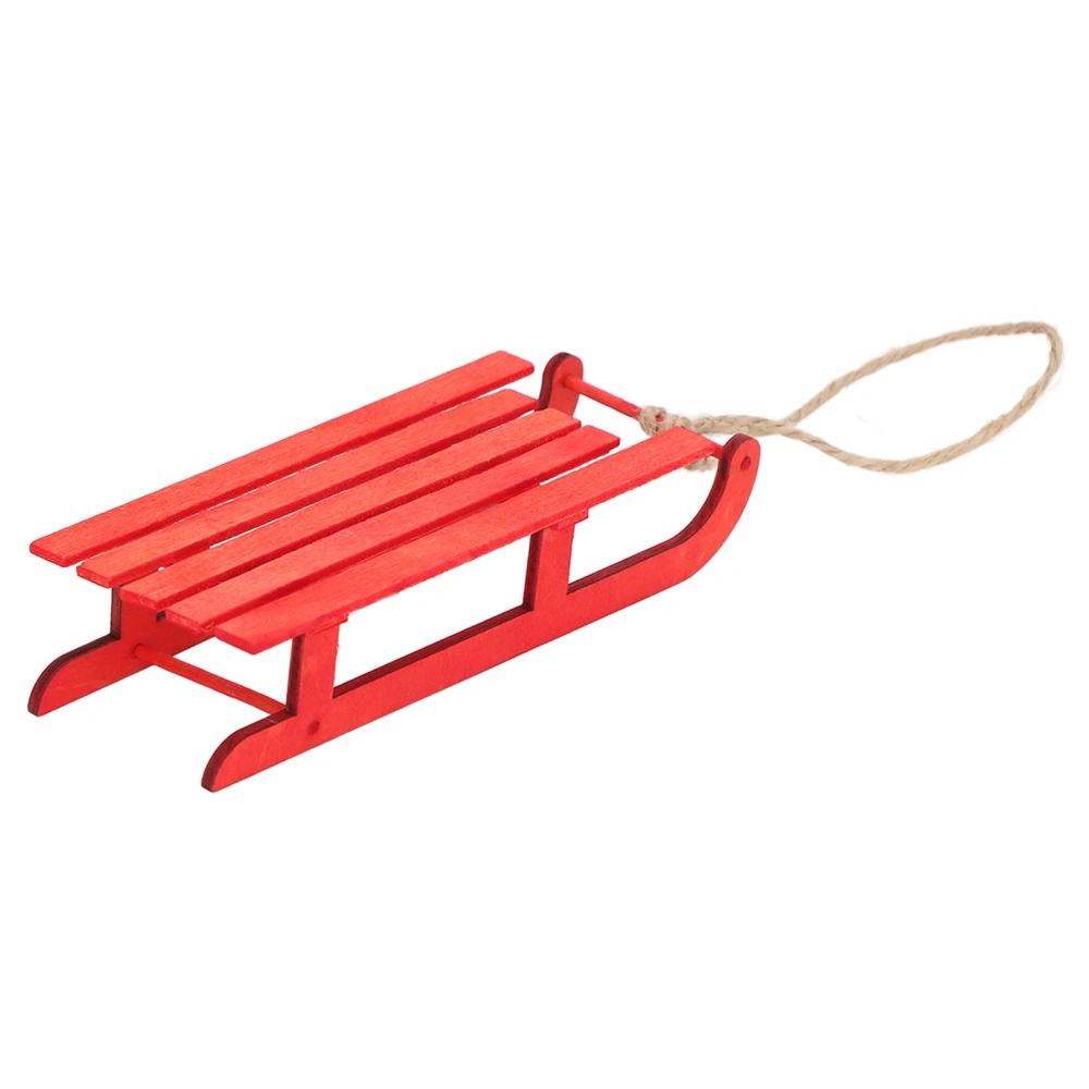 Miniature Sleigh Lifelike Decorative Ornament Wooden Sled Model for Dollhouse Photo Prop Desktop Red