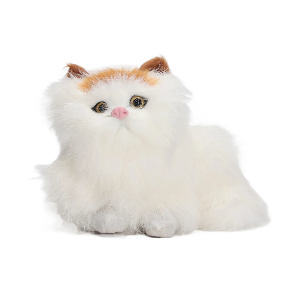 Simulated Cat Doll Soft Plush Opening Eyes Lifelike Cute Animal Model Toy for Desk Decoration