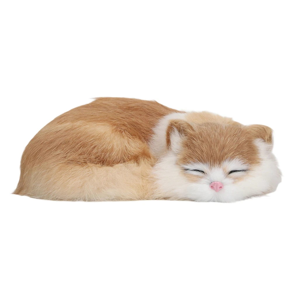 Furry Sleeping Cat Figurine Realistic Simulation Fluffy Decorative Plush Sleeping Cat Model for Home Office