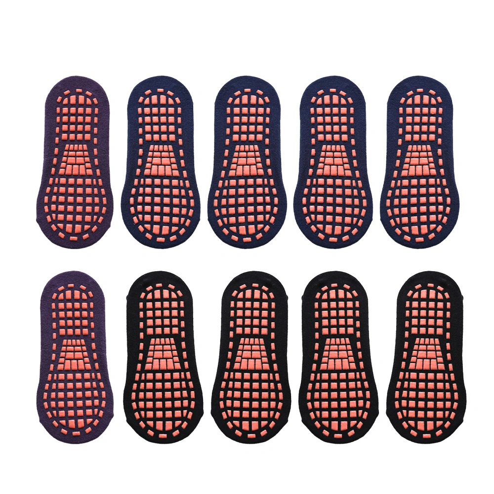 10pcs Grip Sock Grip Soft Breathable Elastic Slippery Sock Slipper Cushioned Socks Black Navy Blue Deep Purple Big Children 29‑34