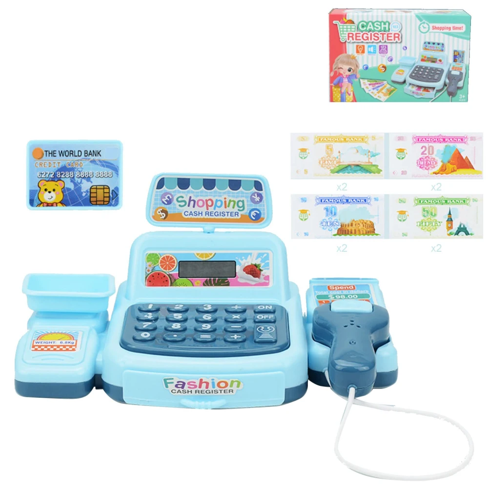 Pretend Play Cash Register Simulation Mini Children's Supermarket Cash Register Toys For Role Playing Blue