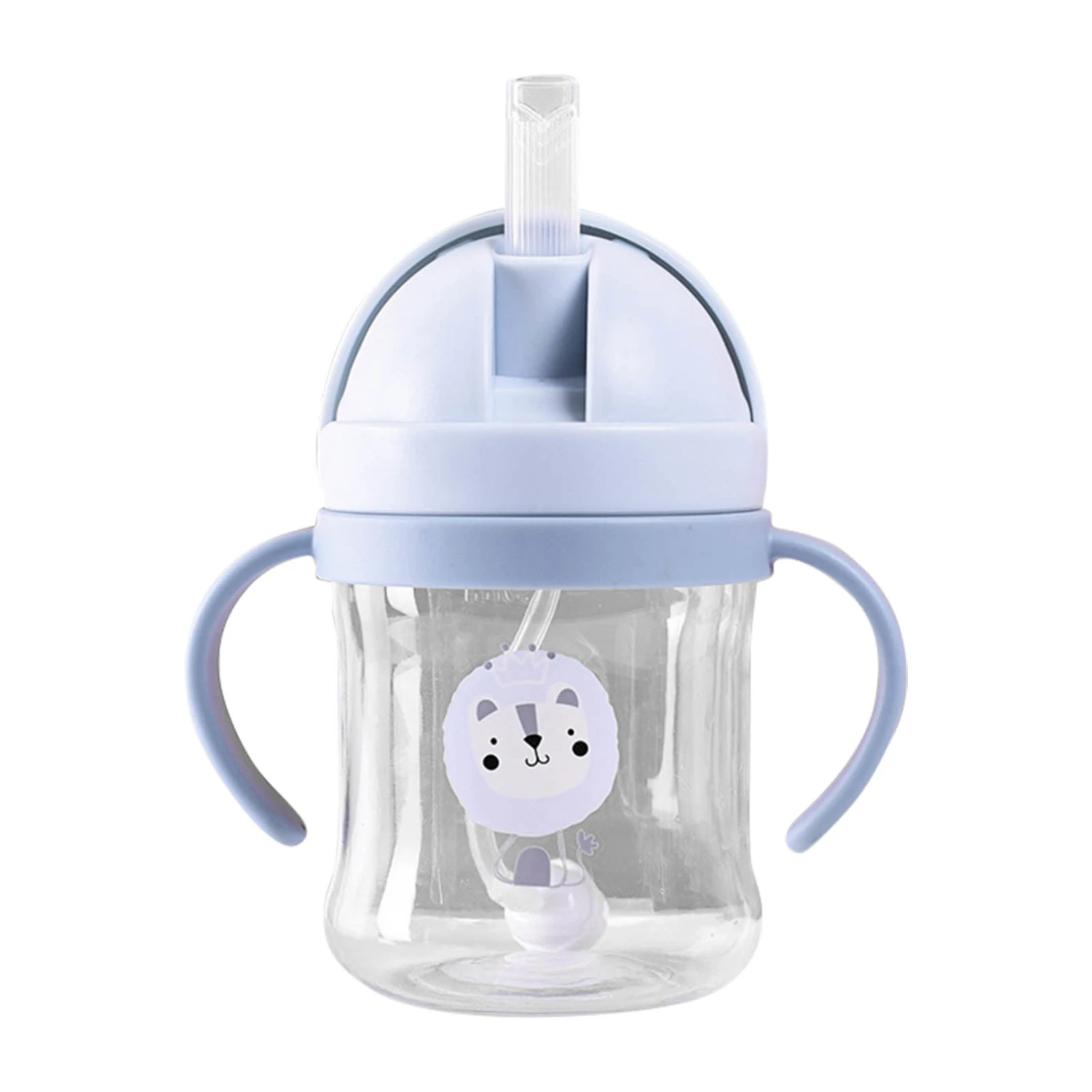 250ml Weighted Straw Sippy Cup Animal Pattern Leak Proof Infant Handle Flip Cup for Children Blue