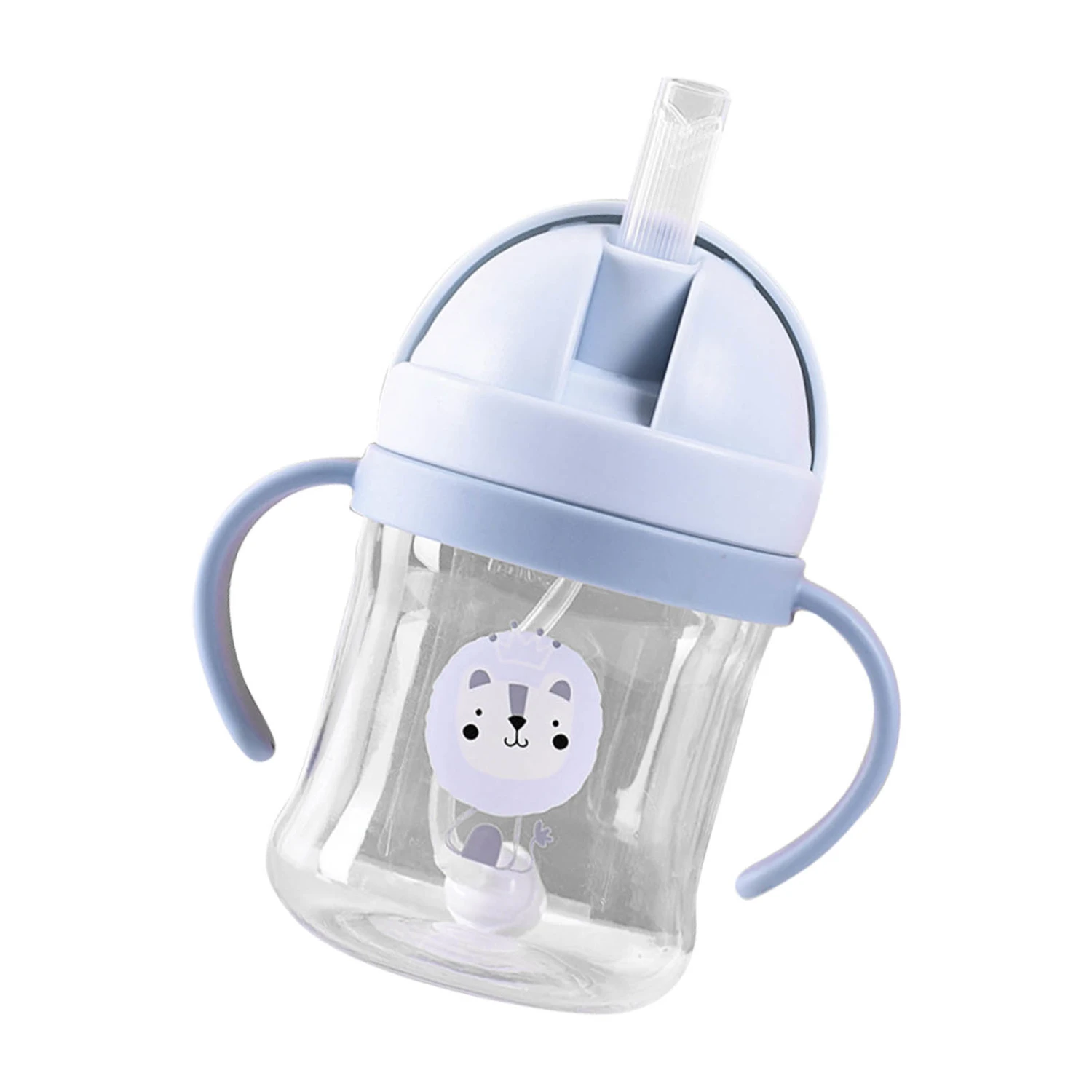 250ml Weighted Straw Sippy Cup Animal Pattern Leak Proof Infant Handle Flip Cup for Children Blue