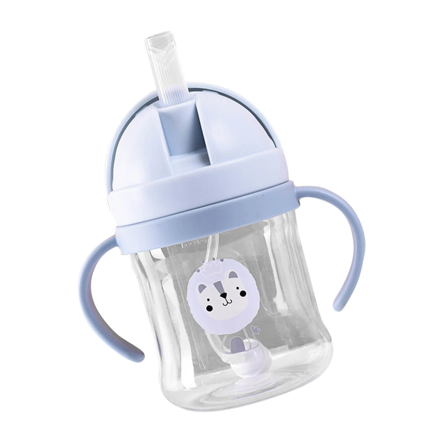 250ml Weighted Straw Sippy Cup Animal Pattern Leak Proof Infant Handle Flip Cup for Children Blue