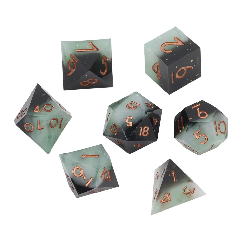 7PCS Multiple Sides Dice Set with Numbers Incisive Edge Resin Dice for Child Desktop Games