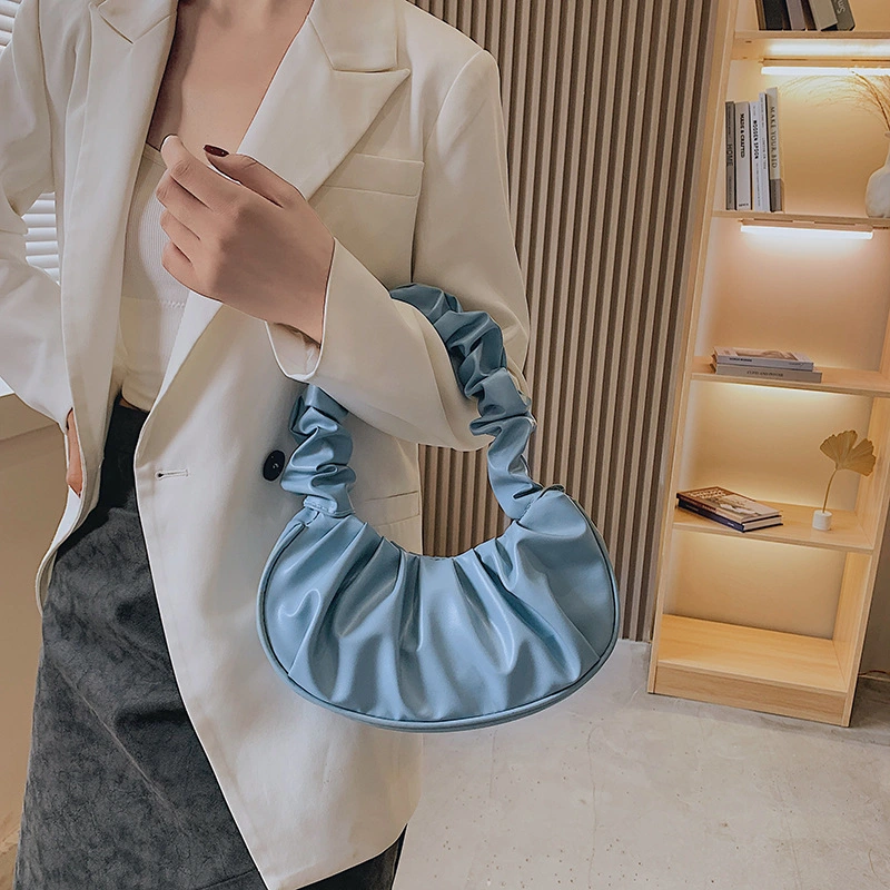 Pure Color Cloud Pleated Simple Sweet Shoulder Bag
