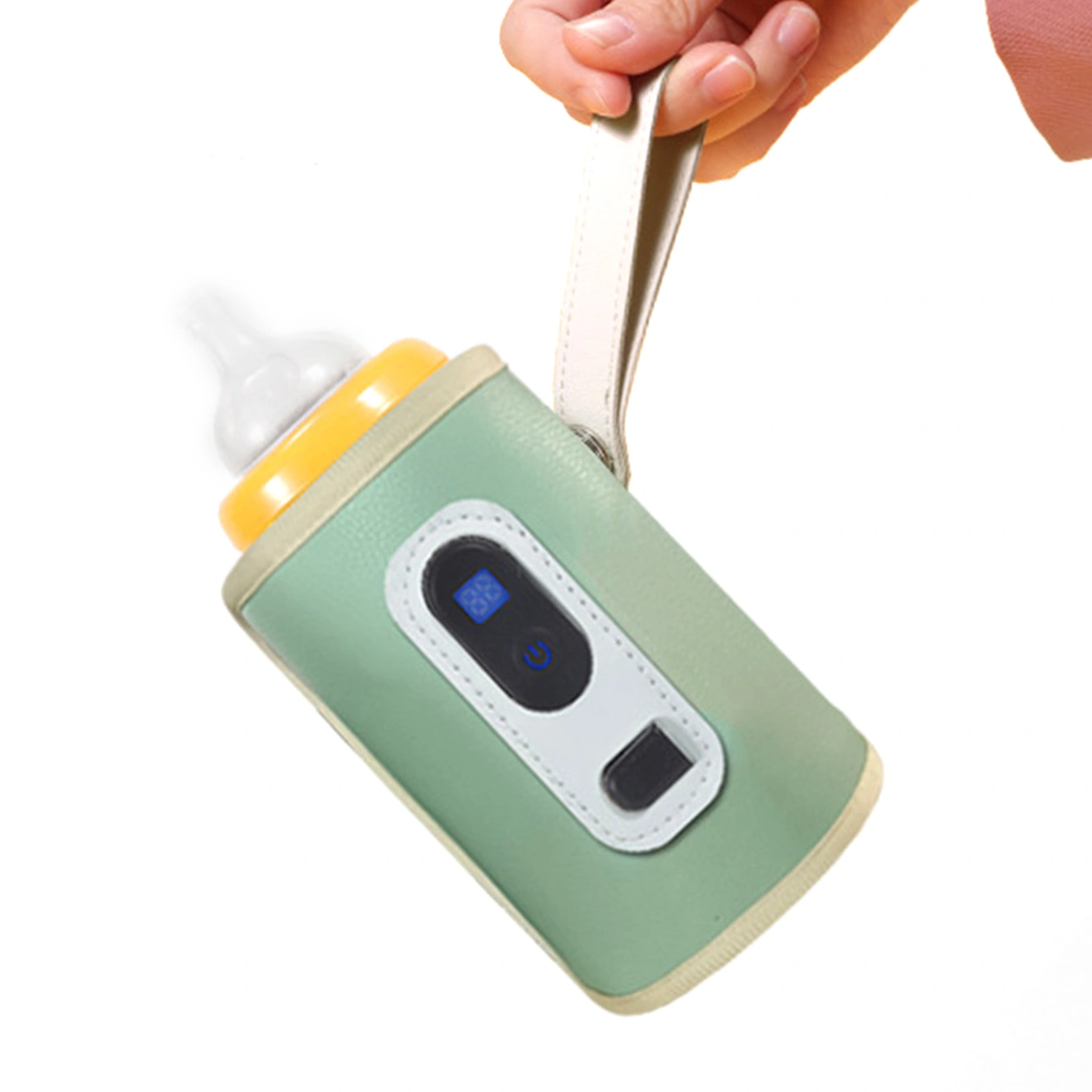 USB Baby Bottle Warmer LCD Screen Temperature Adjustable Precise Heating Waterproof Portable Milk Bottle Heater Green