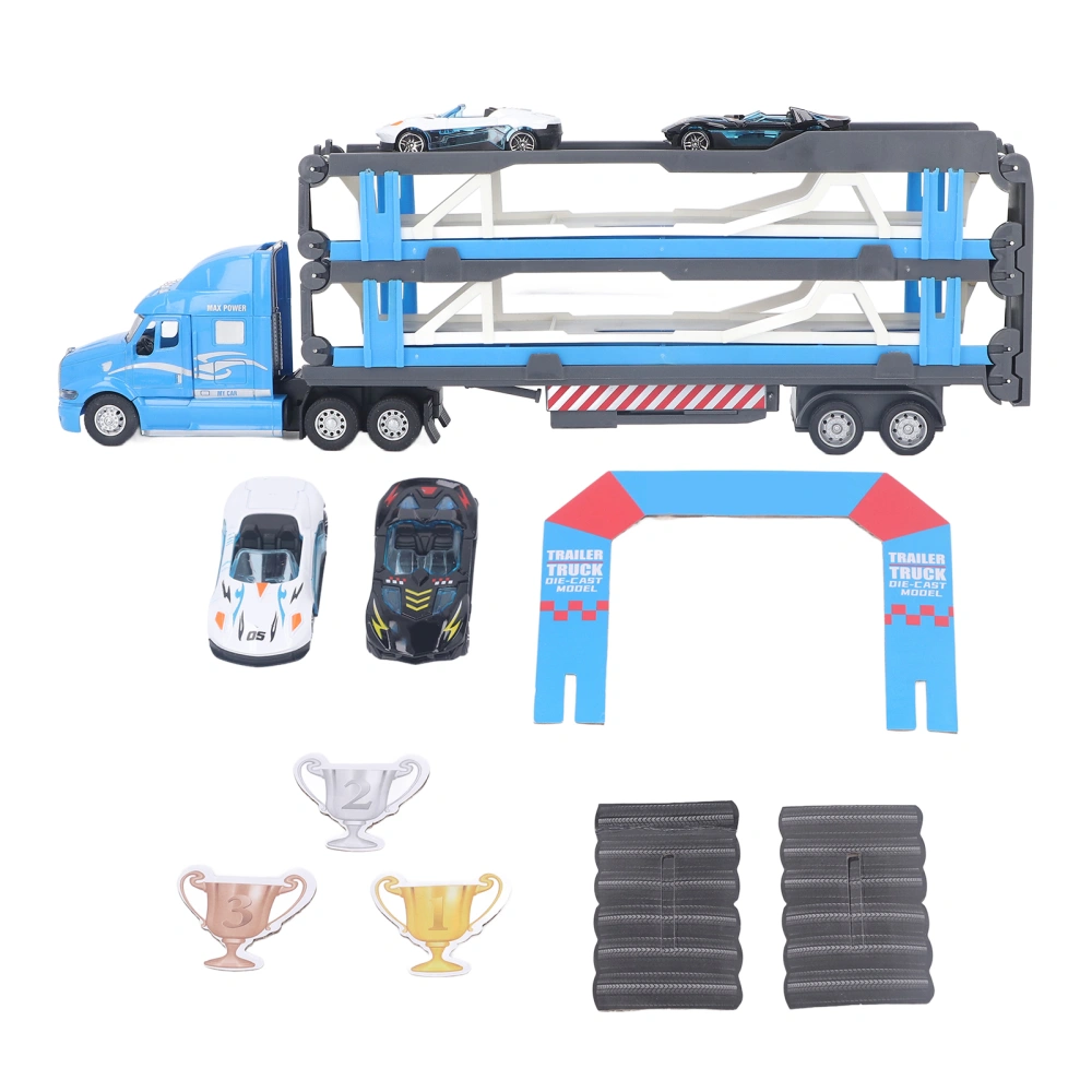 150cm Kids Carrier Truck Car Foldable High Simulation Alloy Pull Back Transport Vehicles with 2 Small Cars Blue