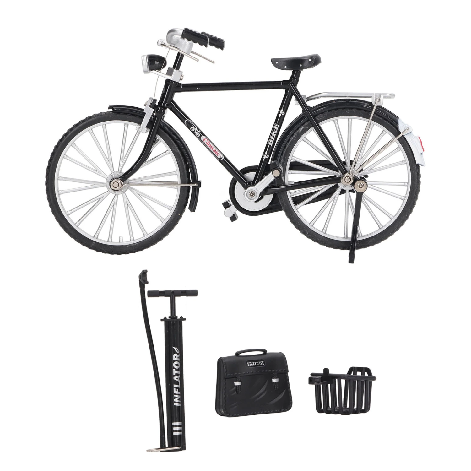 1:10 Alloy Bicycle Model Vintage Miniature Simulation Collection Free Standing Bike Model with Inflator Briefcase Black