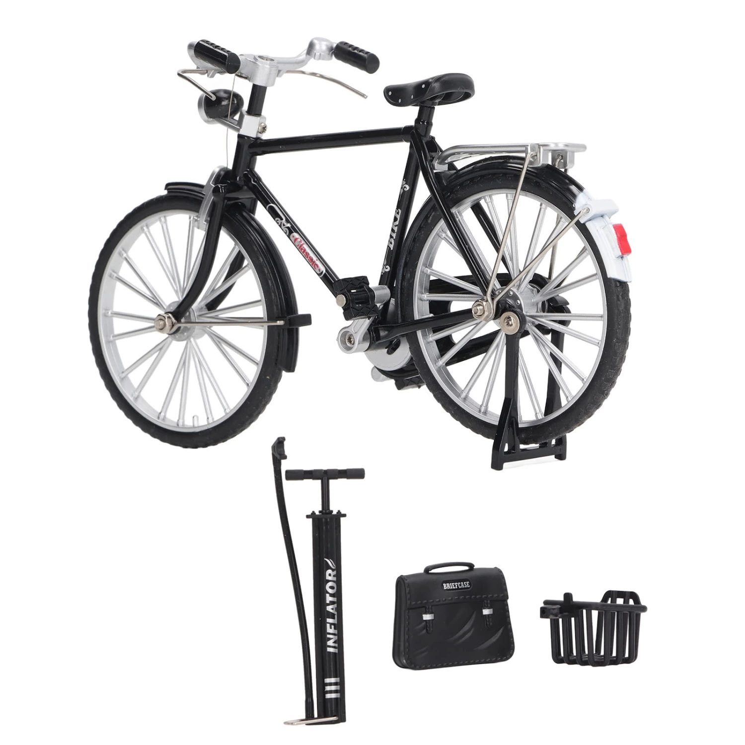 1:10 Alloy Bicycle Model Vintage Miniature Simulation Collection Free Standing Bike Model with Inflator Briefcase Black