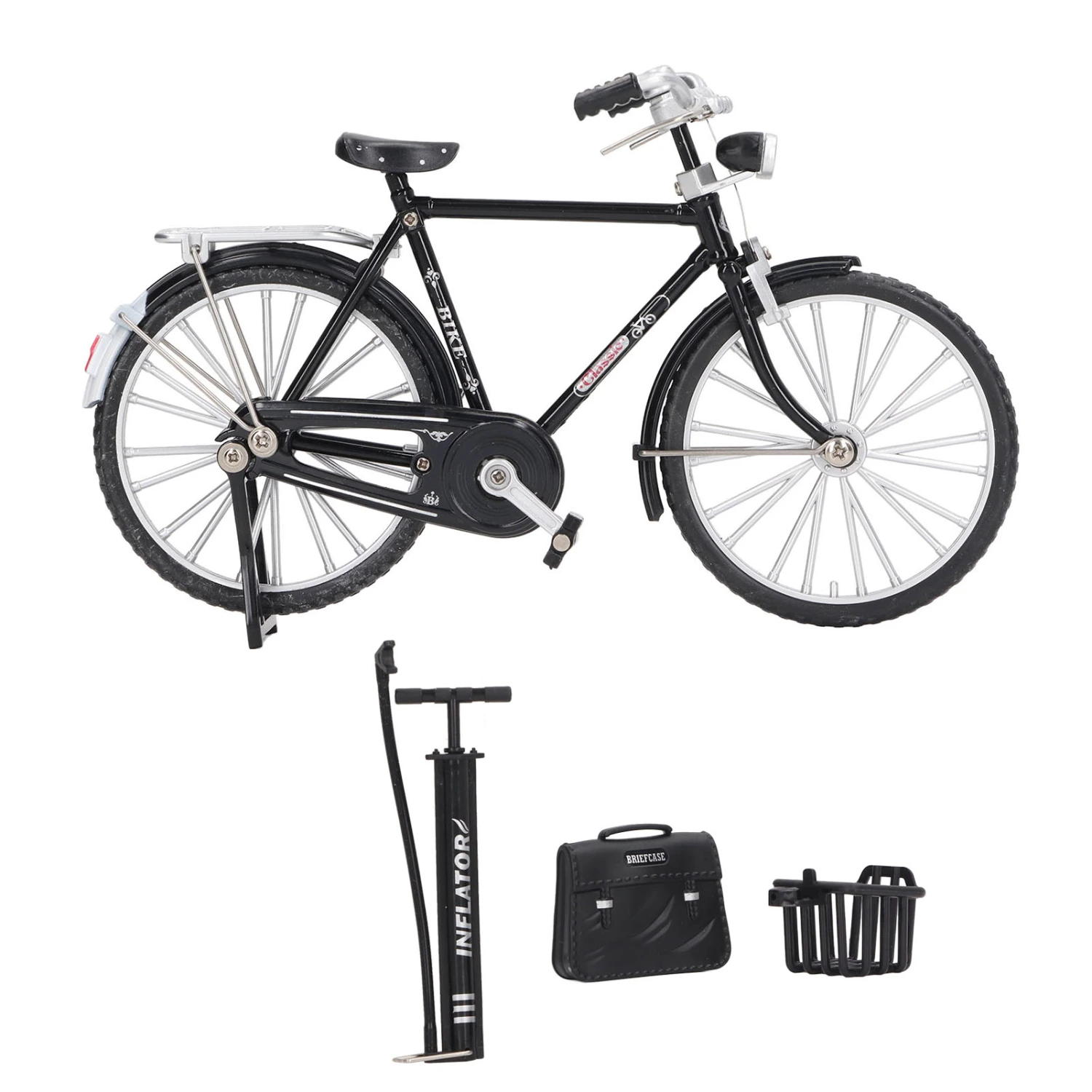 1:10 Alloy Bicycle Model Vintage Miniature Simulation Collection Free Standing Bike Model with Inflator Briefcase Black