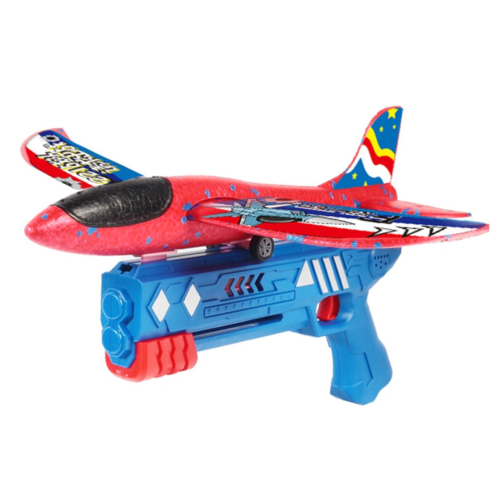 3 in 1 Kids Shooting Toy Flighting Gliding Airplane Shooting Game Toy for Outdoor Indoor Blue