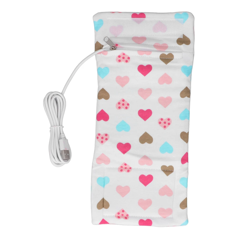 Travel Milk Heat Bag USB Portable Compact Zip Closure Thermostat Baby Bottle Warmer Bag for Outdoor Heart