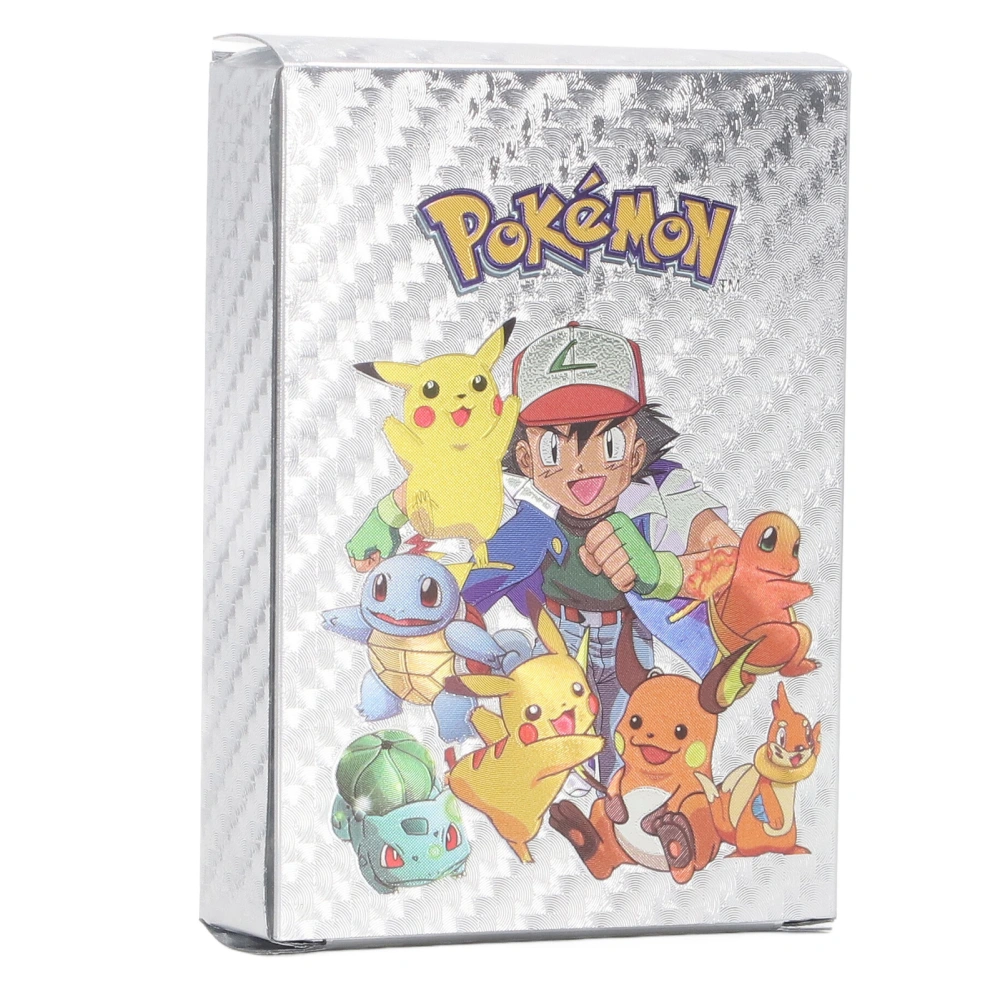 55pcs Shiny Card PVC English Gathering Cartoon Game Collection Assorted Card for Playing Game Silver Foil