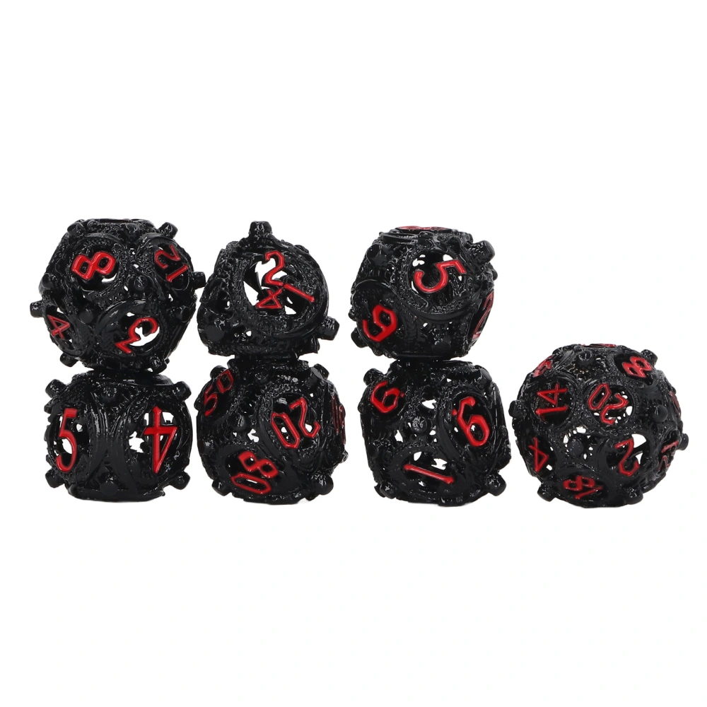 7pcs Hollow Dice Set Copper Portable Balanced Rolling Engraved Metal Polyhedral Dice Set for Board Games Black Red