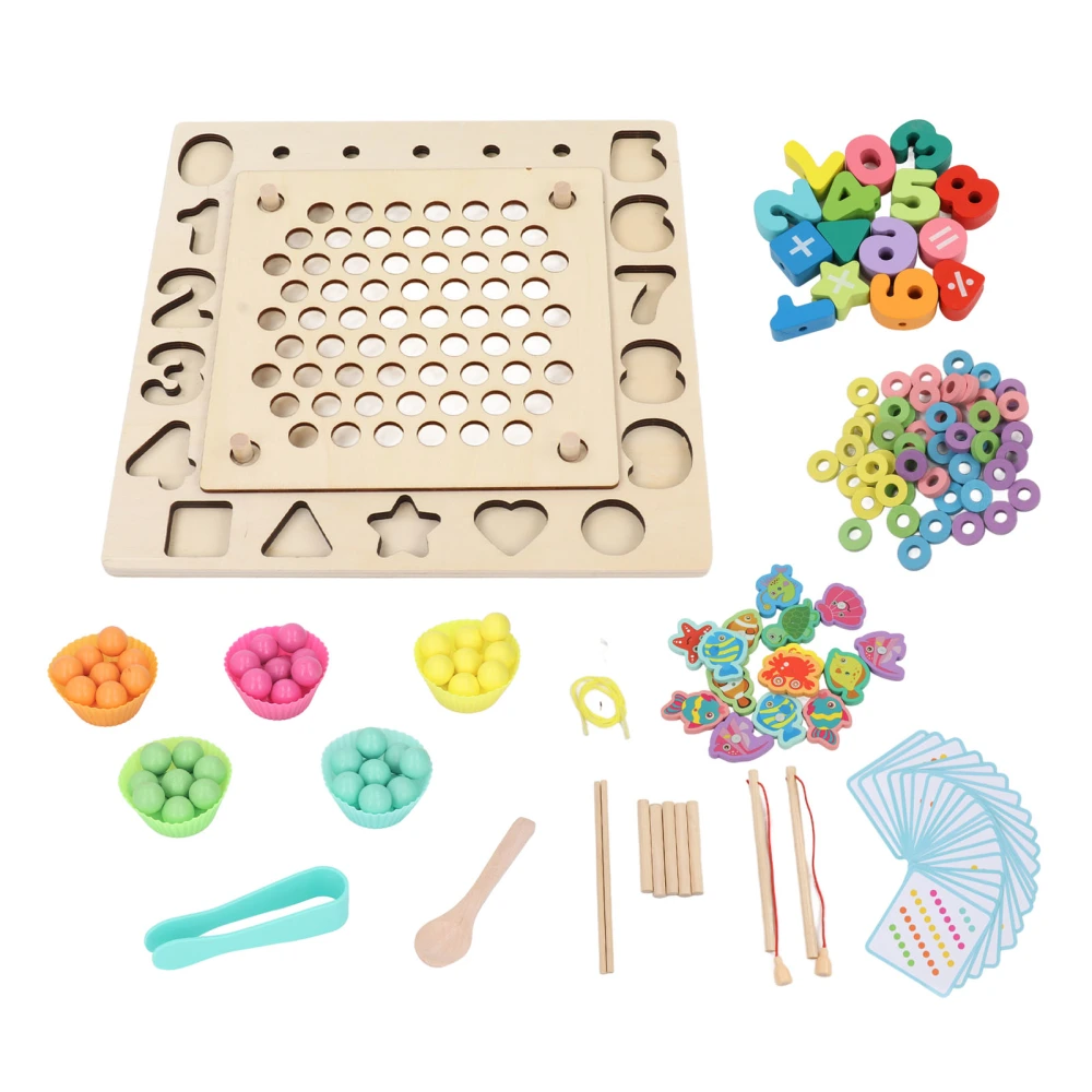 Clip Bead Fishing Board Wooden Educational Magnet Puzzle Fishing Clip Game Board Toy for Children