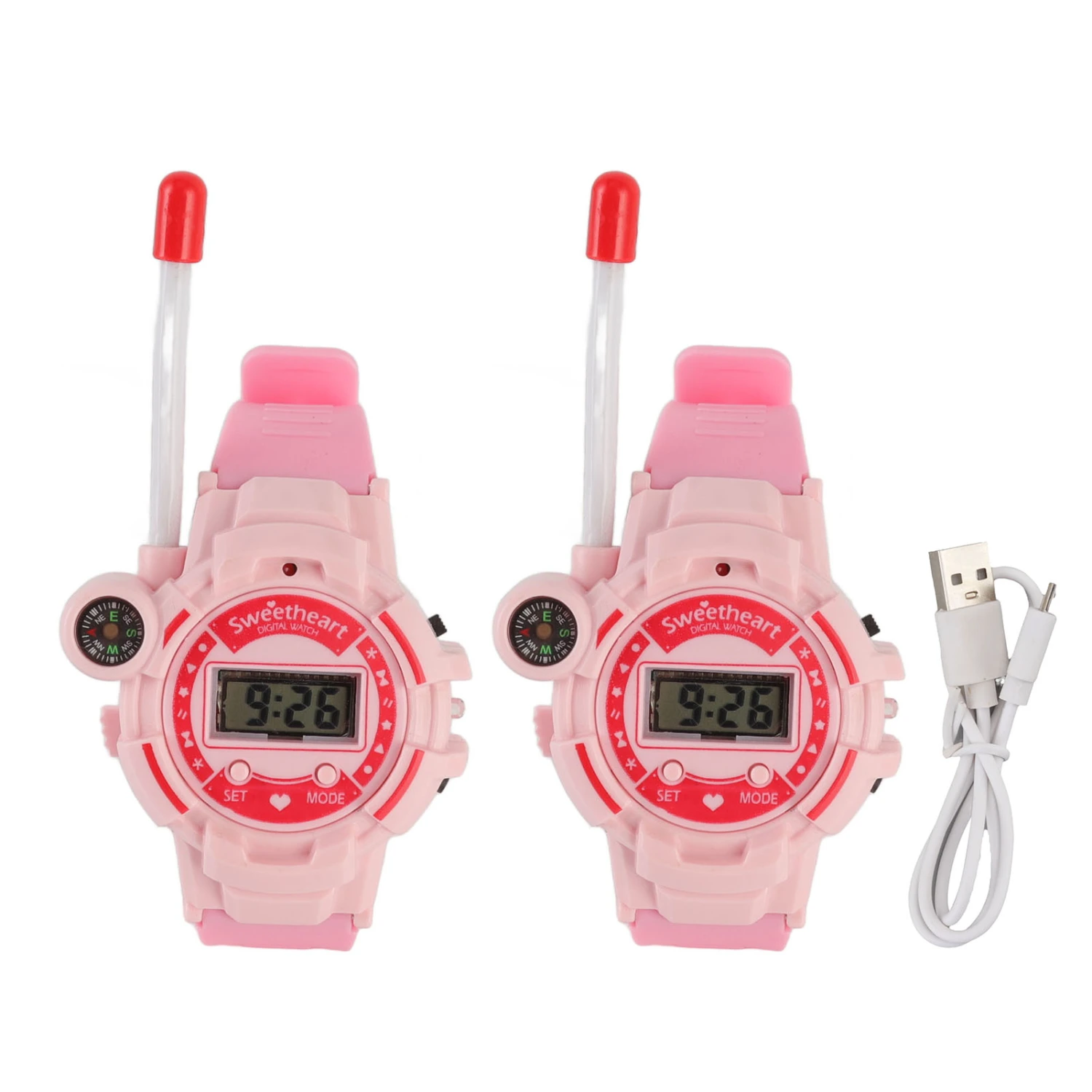 Children Walkie Talkies Watch LCD Screen Noise Reduction Telescopic Antenna Calling Walky Talky Watch Pink