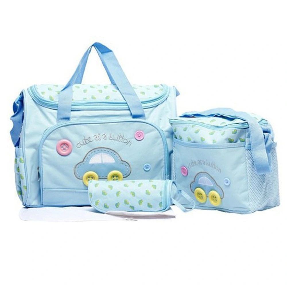 4pcs Multifunction Mommy Storage Bag Large Capacity Different Pockets Baby Stroller Diaper Bag Sky Blue