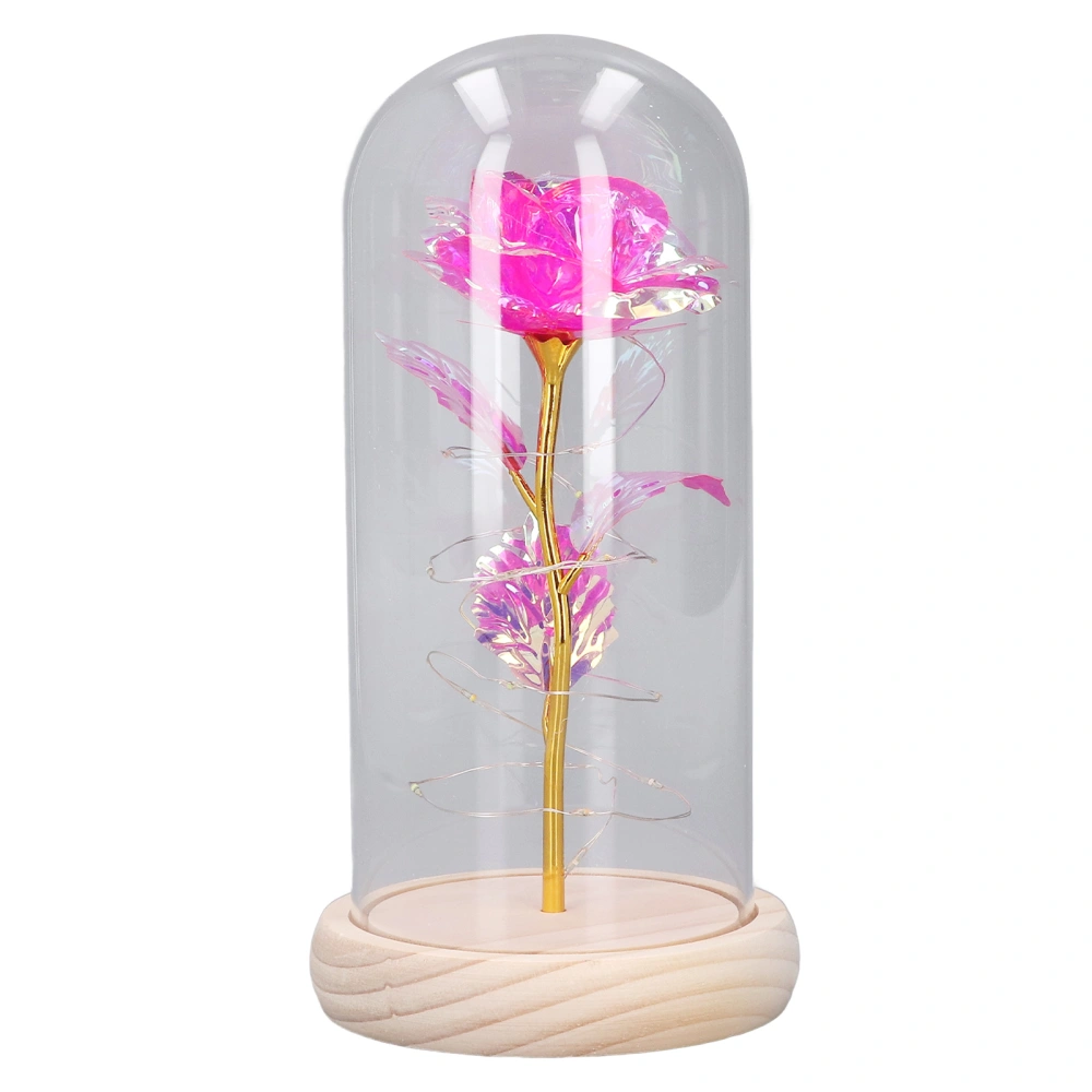 Light Up Rose Glass LED Colorful Gold Log Artificial Rose Glass Cover for Wedding Anniversary Rose Red