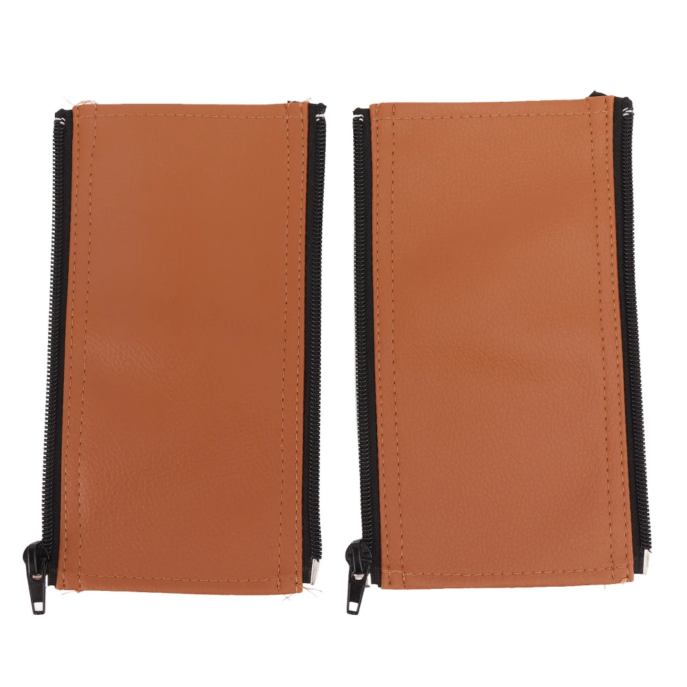 2pcs Stroller Handle Sleeve Zipper Cleanable Soft Comfortable Elastic Stroller PU Leather Cover Brown