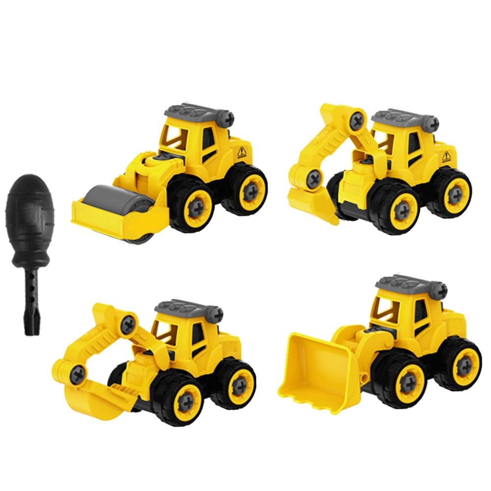 4 in 1 Construction Vehicles Truck Toys Set Take Apart Educational Portable Engineering Toys Playset for Kids