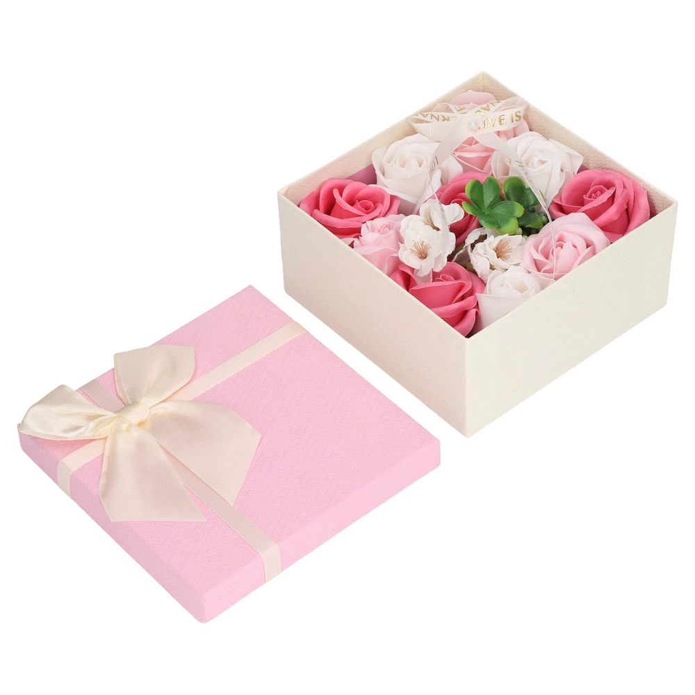 Simulation Rose Flower Soap Women Exquisite Flower Bath Soap Gift Box Decoration for Valentines Day Pink