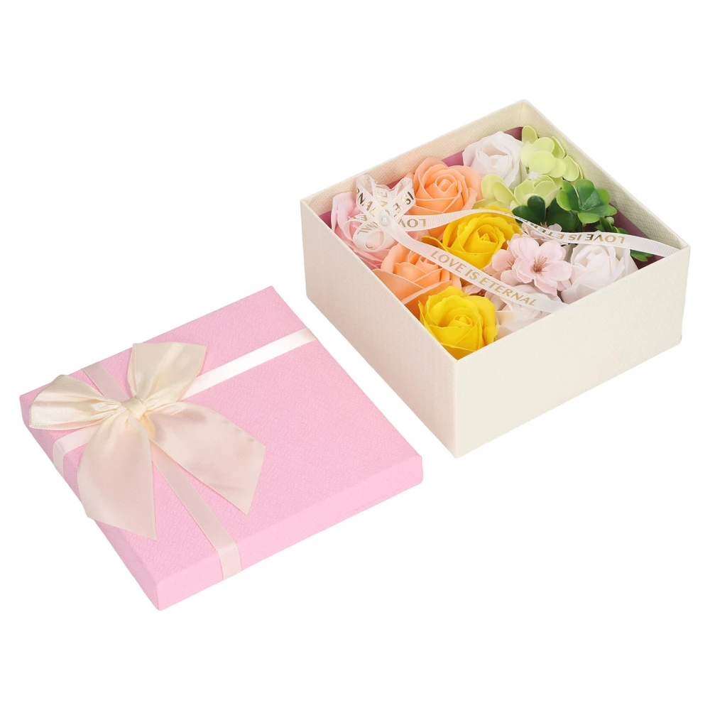 Simulation Rose Flower Soap Women Exquisite Flower Bath Soap Gift Box Decoration for Valentines Day Yellow