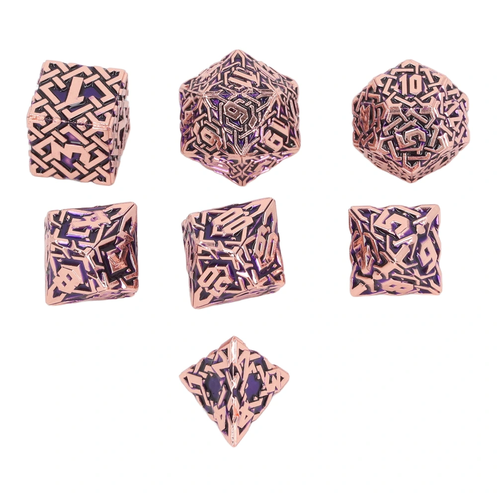 7pcs Metal Engraved Pattern Dice Set Men Women Party Tabletop Funny Polyhedral Dice Props for Card Game Electroplating Antique Gold Purple